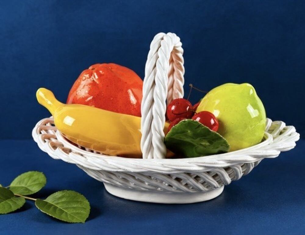 Vintage Bassano Italy Fruit Basket Bowl Ceramic Centerpiece Handmade Art Pottery